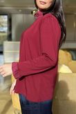 Essential Body Stretch Cotton Ruffle Neck Layering Top Burgundy - 